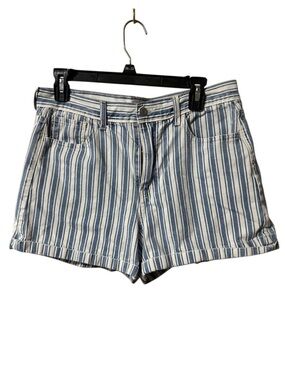 American Eagle Outfitters Blue and White Striped Mom Short Jean Shorts